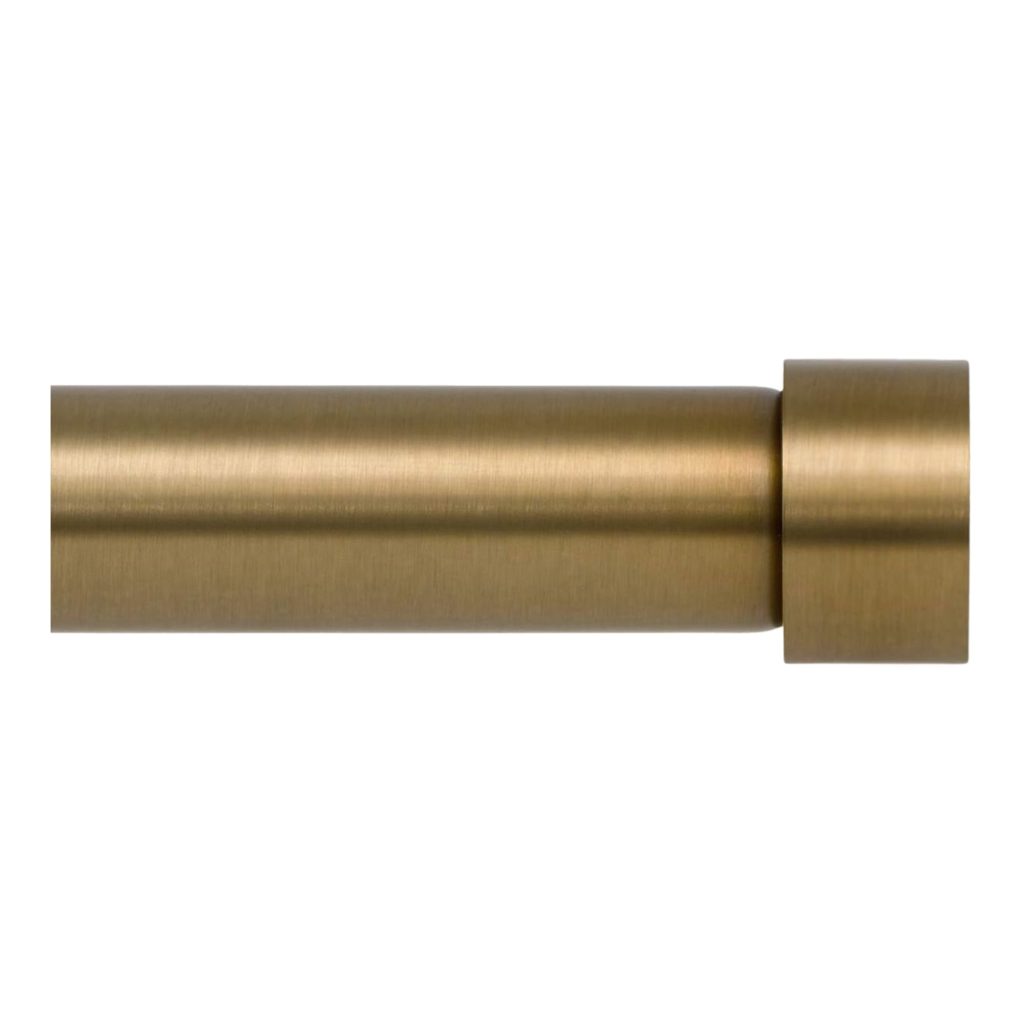 Brushed brass curtain rod hardware for hanging curtains and drapery panels