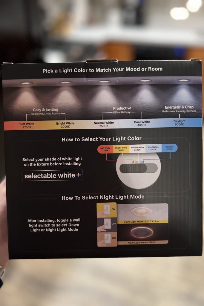 LED recessed light color temperature guide showing warm to daylight options