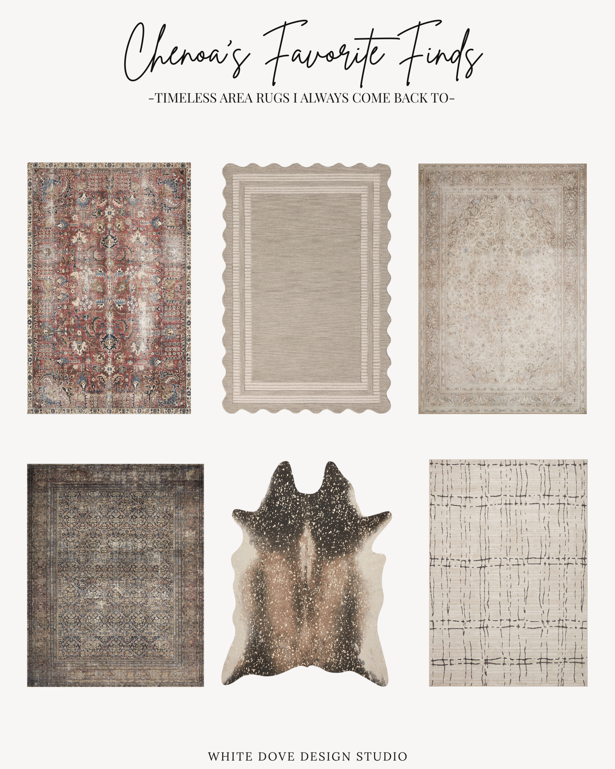 Curated selection of timeless area rugs in neutral patterns and textures