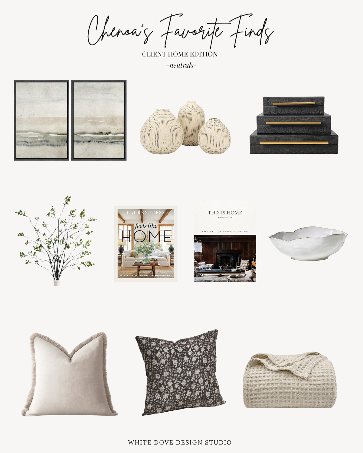 neutral home decor ideas with pillows, artwork, books, and decorative accessories