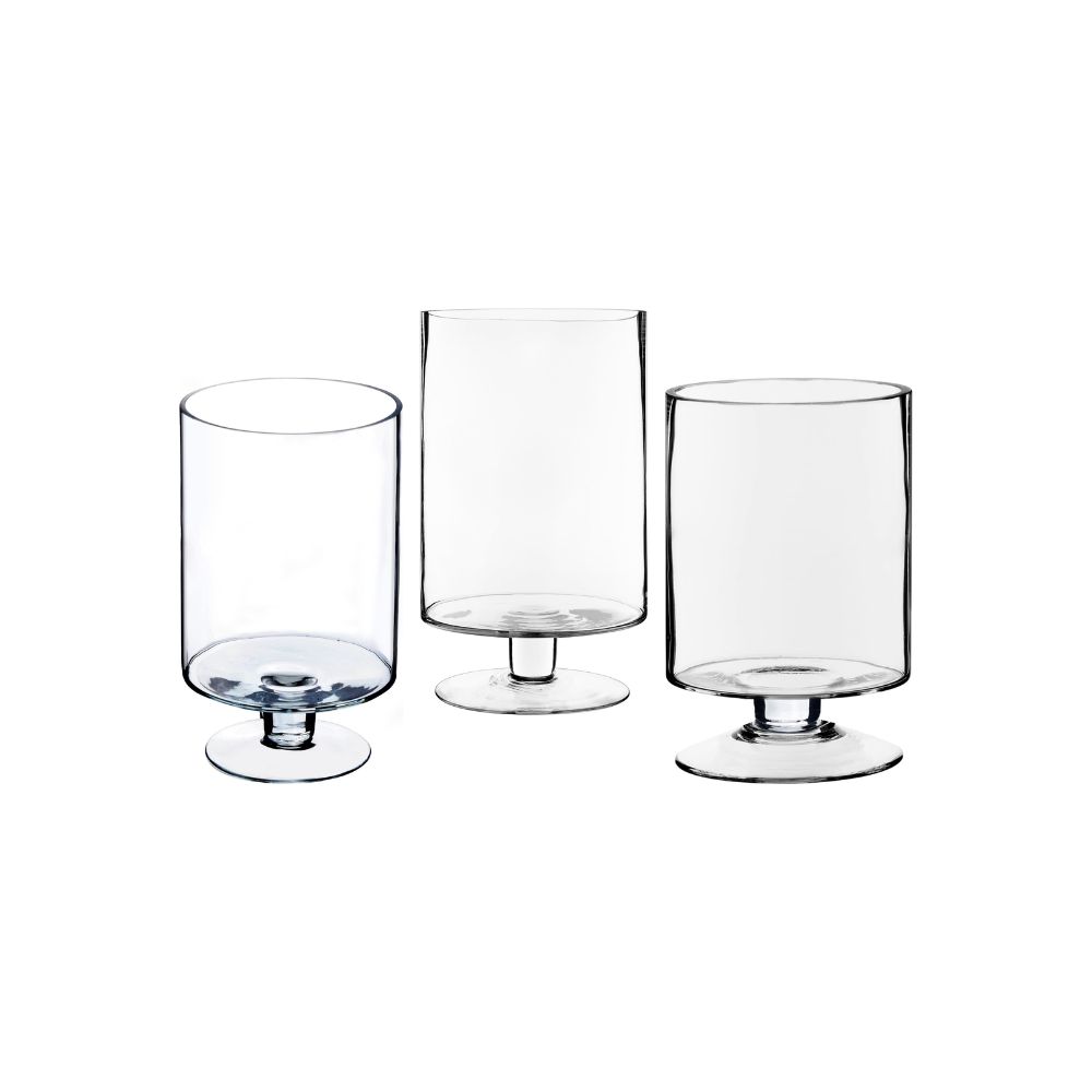 Modern clear glass hurricane candle holders with minimal rounded bases