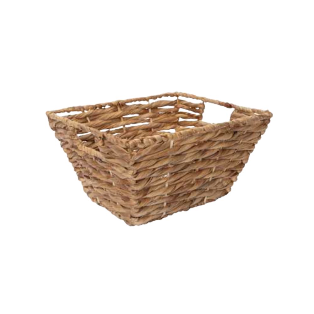 Small woven wicker basket used as the base for a DIY bloom gift basket arrangement.