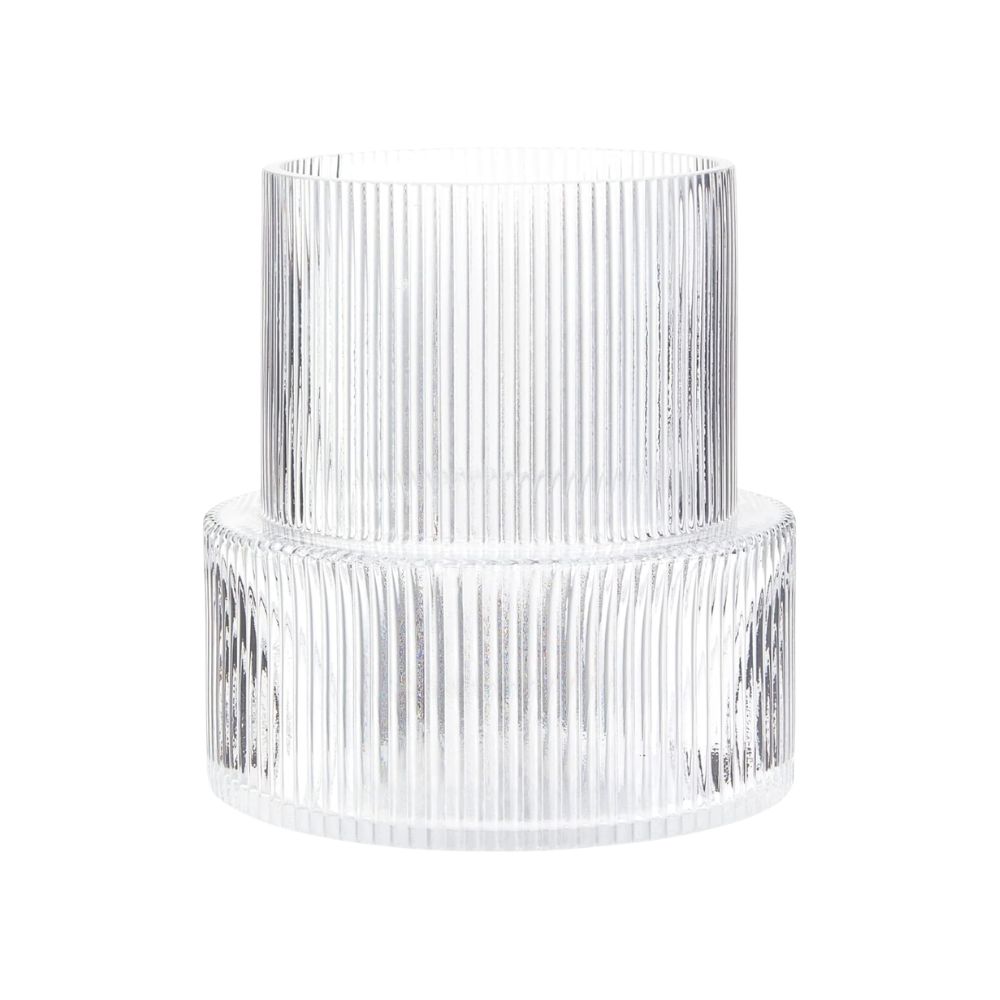 Clear ribbed glass vase with a timeless fluted design